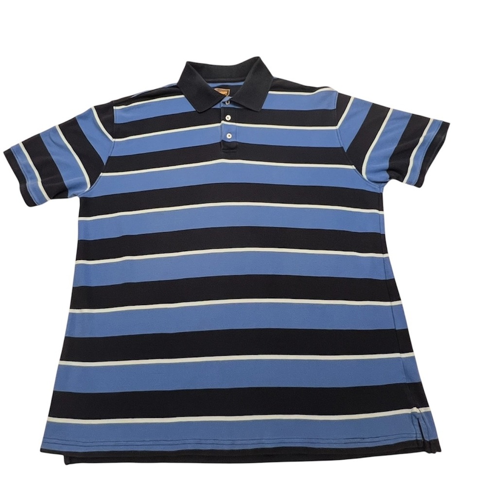 The Foundry Supply Co. Mens 2XLT Polo Shirt‎ Striped Blue Black Casual Preppy